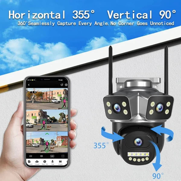 6 MP 4K 3 Lens Smart Water Proof Outdoor PTZ 360 IP Camera V380 Pro Wireless WiFi Surveil CCTV Security Network Camera