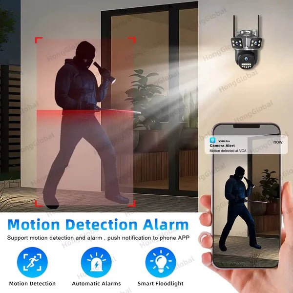6 MP 4K 3 Lens Smart Water Proof Outdoor PTZ 360 IP Camera V380 Pro Wireless WiFi Surveil CCTV Security Network Camera