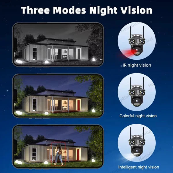 6 MP 4K 3 Lens Smart Water Proof Outdoor PTZ 360 IP Camera V380 Pro Wireless WiFi Surveil CCTV Security Network Camera