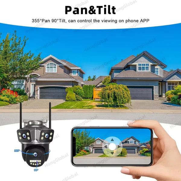 6 MP 4K 3 Lens Smart Water Proof Outdoor PTZ 360 IP Camera V380 Pro Wireless WiFi Surveil CCTV Security Network Camera