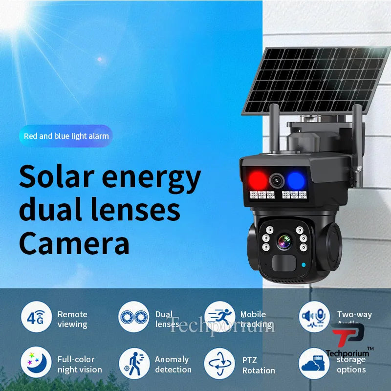 MP 2 Lens Solar 4G Sim Outdoor IP CCTV Camera Ultra 4K HD Security Cam 360°