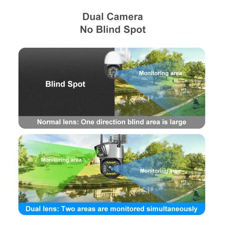 PTZ WIFI OUTDOOR DURAL LENS 2MP+2MP 4MP IN TOTAL DURAL IR LED COLORVU NIGHT VISION APP V380 PRO