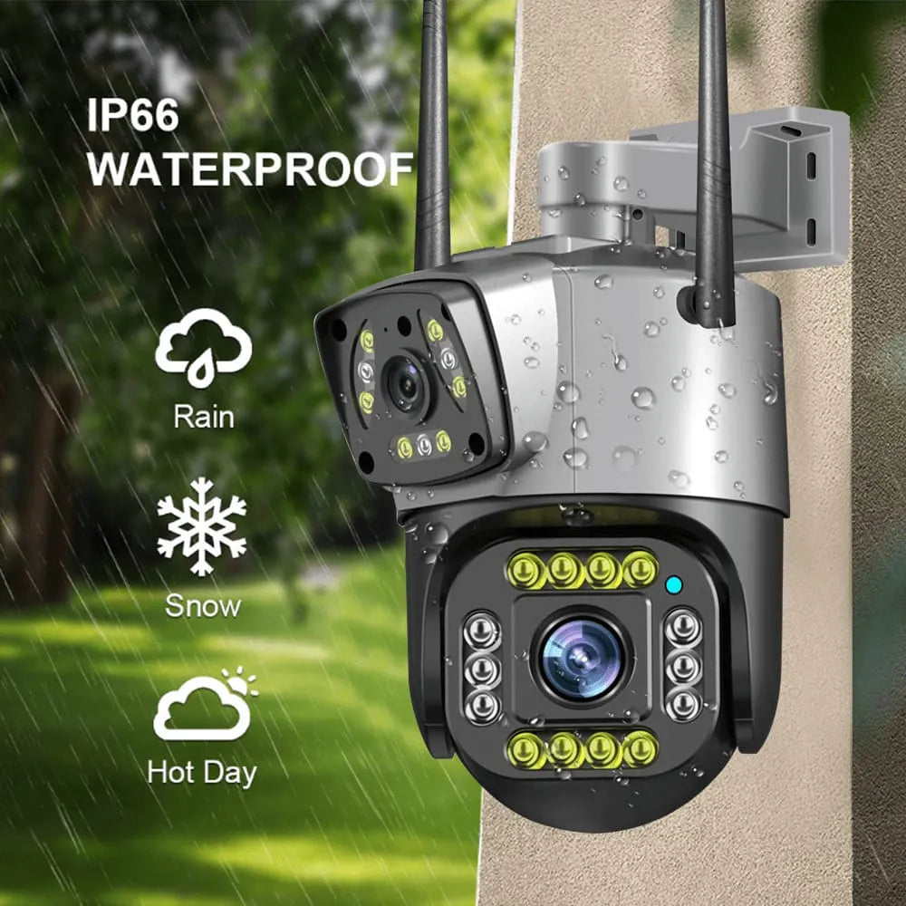 PTZ WIFI OUTDOOR DURAL LENS 2MP+2MP 4MP IN TOTAL DURAL IR LED COLORVU NIGHT VISION APP V380 PRO