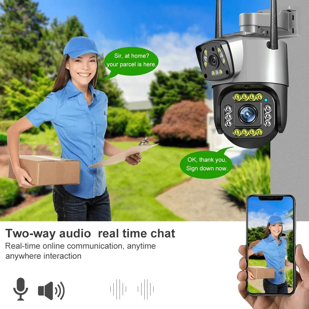 PTZ WIFI OUTDOOR DURAL LENS 2MP+2MP 4MP IN TOTAL DURAL IR LED COLORVU NIGHT VISION APP V380 PRO