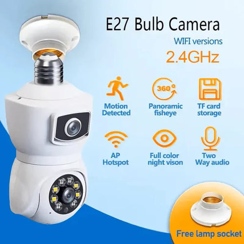 E27 Bulb WiFi Camera PTZ Dual-lens Anti-theft Motion Detection IR Night Vision Rotate iP cam