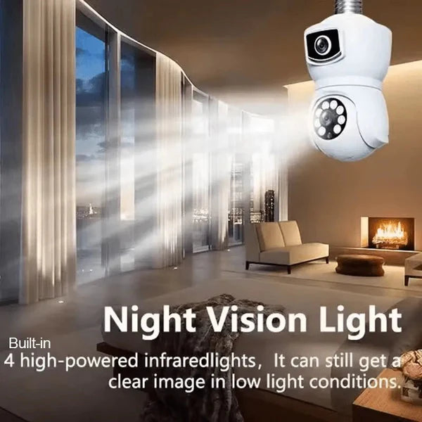 E27 Bulb WiFi Camera PTZ Dual-lens Anti-theft Motion Detection IR Night Vision Rotate iP cam