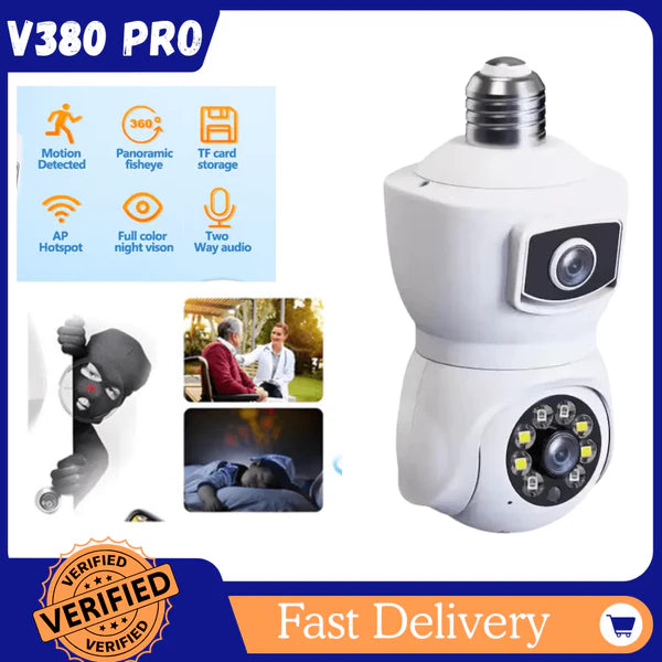 E27 Bulb WiFi Camera PTZ Dual-lens Anti-theft Motion Detection IR Night Vision Rotate iP cam
