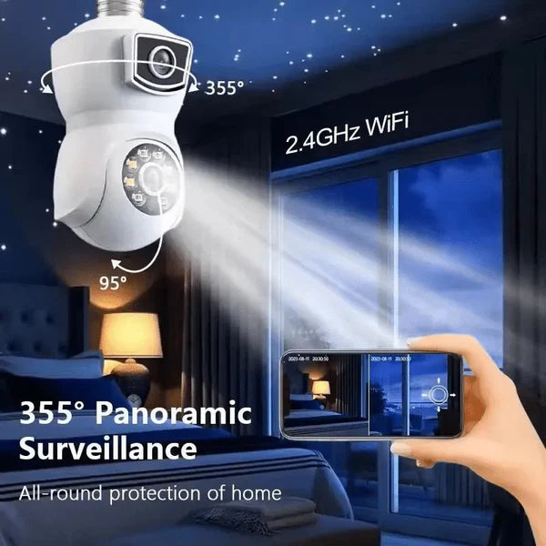 E27 Bulb WiFi Camera PTZ Dual-lens Anti-theft Motion Detection IR Night Vision Rotate iP cam