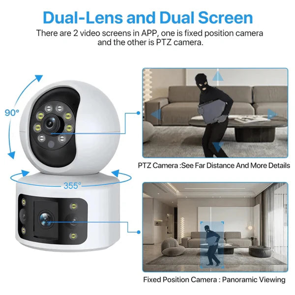 Dual Lens Security Camera V380 Pro Smart Home 4MP Auto Tracking Wireless WIFI IP Camera
