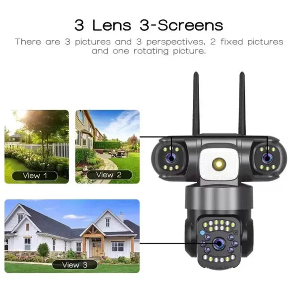 V380 PRO Three Lens WiFi IP Camera HD 2MP+2MP+2MP Outdoor Waterproof Two Way Intercom Full Color Night Vision PTZ CCTV Security Camera
