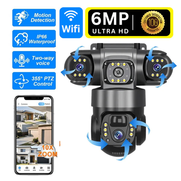 V380 PRO Three Lens WiFi IP Camera HD 2MP+2MP+2MP Outdoor Waterproof Two Way Intercom Full Color Night Vision PTZ CCTV Security Camera