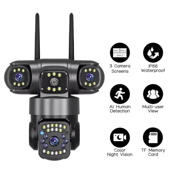 V380 PRO Three Lens WiFi IP Camera HD 2MP+2MP+2MP Outdoor Waterproof Two Way Intercom Full Color Night Vision PTZ CCTV Security Camera